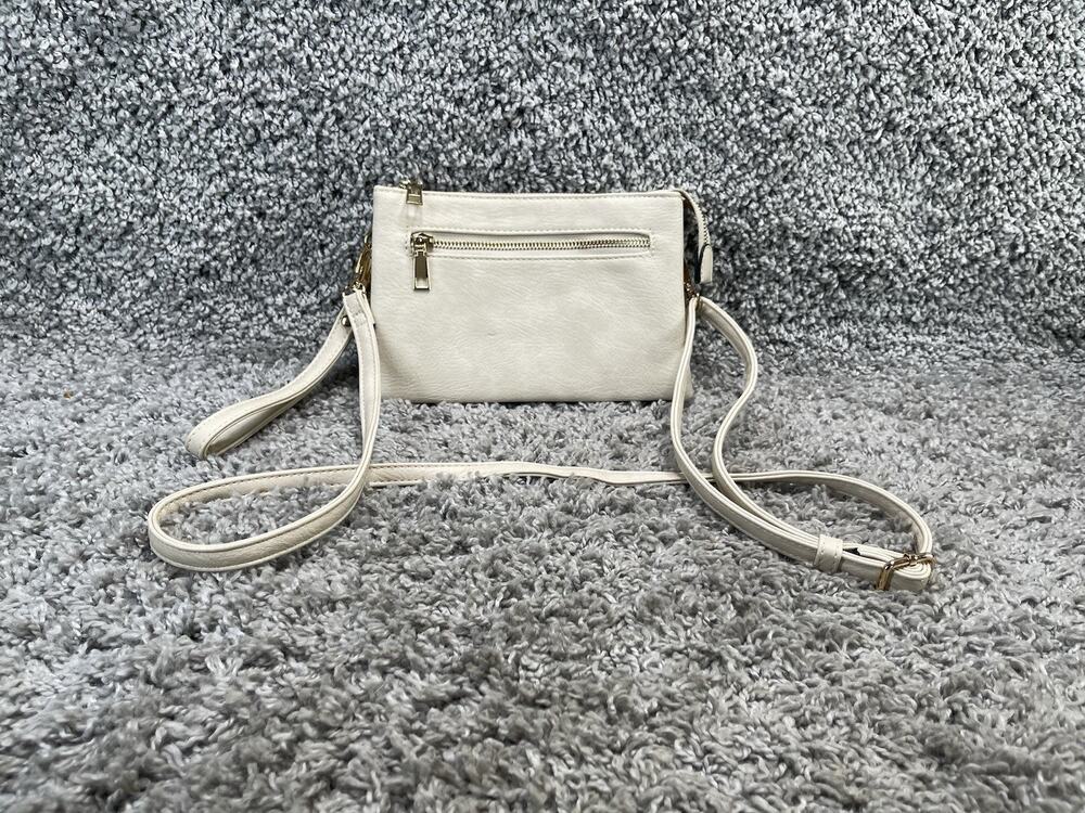 Faux Leather Crossbody Purse Bag Clutch Detachable Strap Small Off White